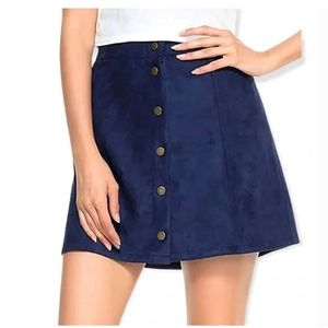 Reserved Brand M Blue Faux Suede Mini Skirt Alt W-2485